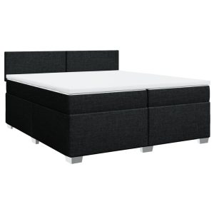 Pat box spring cu saltea, negru, 200×200 cm, textil