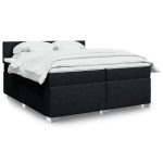 Pat box spring cu saltea, negru, 200×200 cm, textil