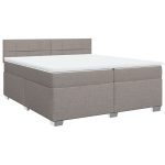 Pat box spring cu saltea, gri taupe, 200×200 cm, textil
