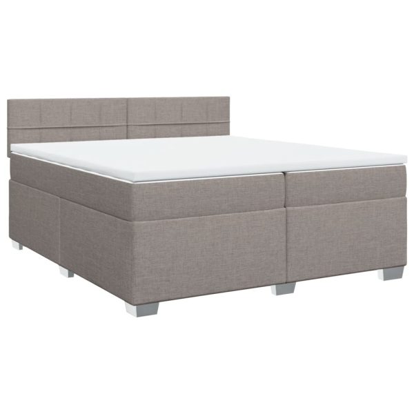 Pat box spring cu saltea, gri taupe, 200×200 cm, textil