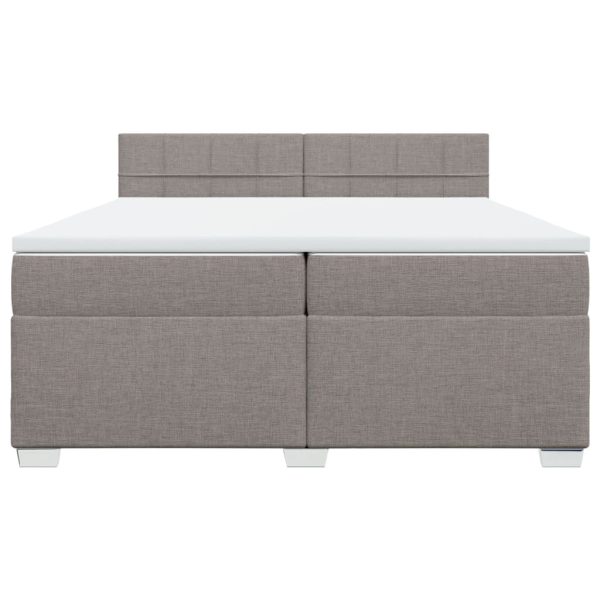 Pat box spring cu saltea, gri taupe, 200×200 cm, textil