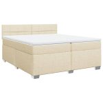 Pat box spring cu saltea, crem, 200×200 cm, textil