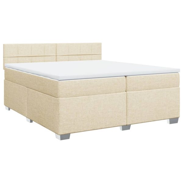 Pat box spring cu saltea, crem, 200×200 cm, textil