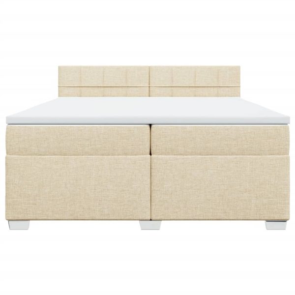 Pat box spring cu saltea, crem, 200×200 cm, textil