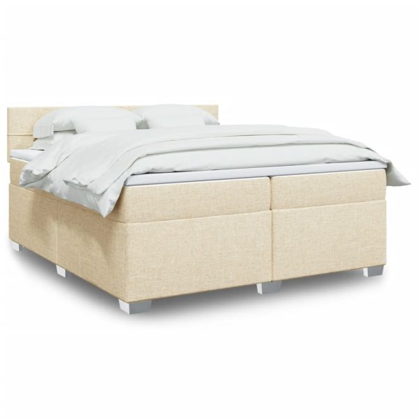 Pat box spring cu saltea, crem, 200×200 cm, textil