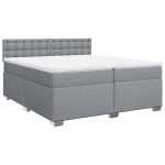 Pat box spring cu saltea, gri deschis, 200×200 cm, textil