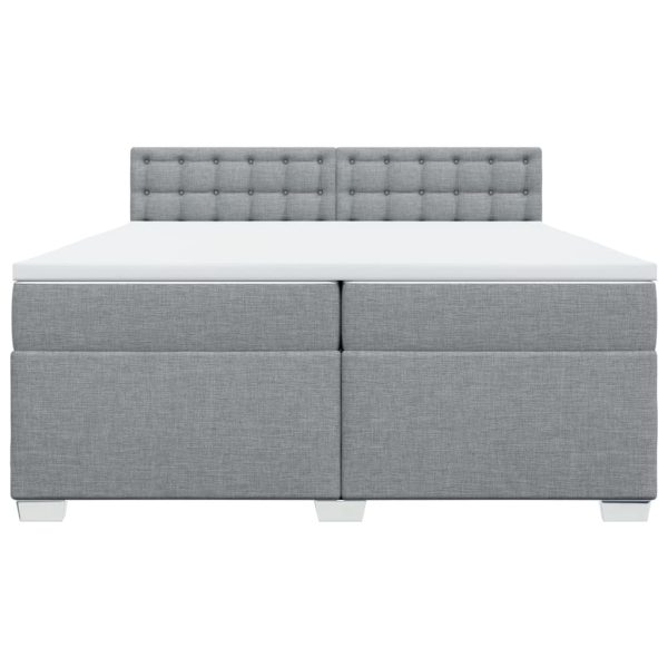 Pat box spring cu saltea, gri deschis, 200×200 cm, textil