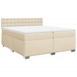 Pat box spring cu saltea, crem, 200×200 cm, textil