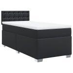 Pat continental cu saltea, negru, 80×200 cm, piele ecologică