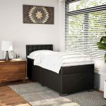 Pat continental cu saltea, negru, 80×200 cm, piele ecologică