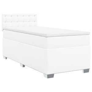 Pat box spring cu saltea, alb, 90×200 cm, piele ecologică