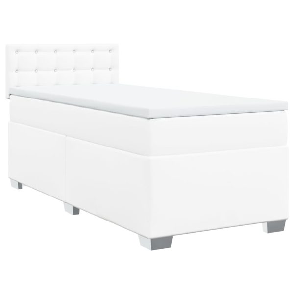 Pat box spring cu saltea, alb, 90×200 cm, piele ecologică