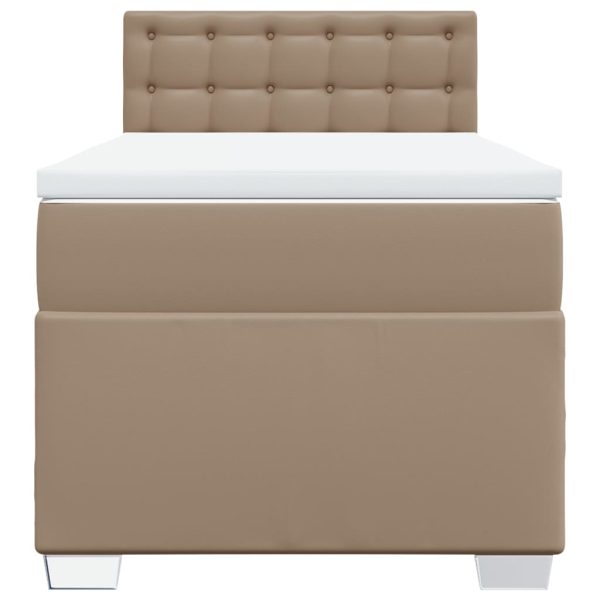 Pat box spring cu saltea, cappuccino, 90×200 cm piele ecologică