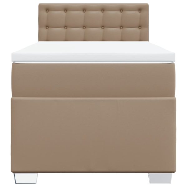 Pat box spring cu saltea, cappuccino, 100x200cm piele ecologică