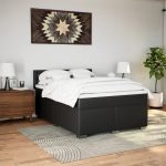 Pat box spring cu saltea, negru, 140×200 cm, piele ecologică