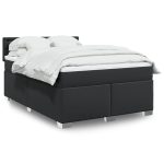 Pat box spring cu saltea, negru, 140×200 cm, piele ecologică