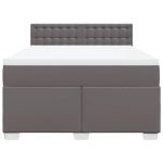 Pat box spring cu saltea, gri, 140×200 cm, piele ecologică