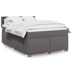 Pat box spring cu saltea, gri, 140×200 cm, piele ecologică