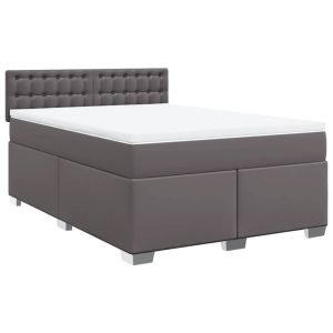 Pat box spring cu saltea, gri, 160×200 cm, piele ecologică