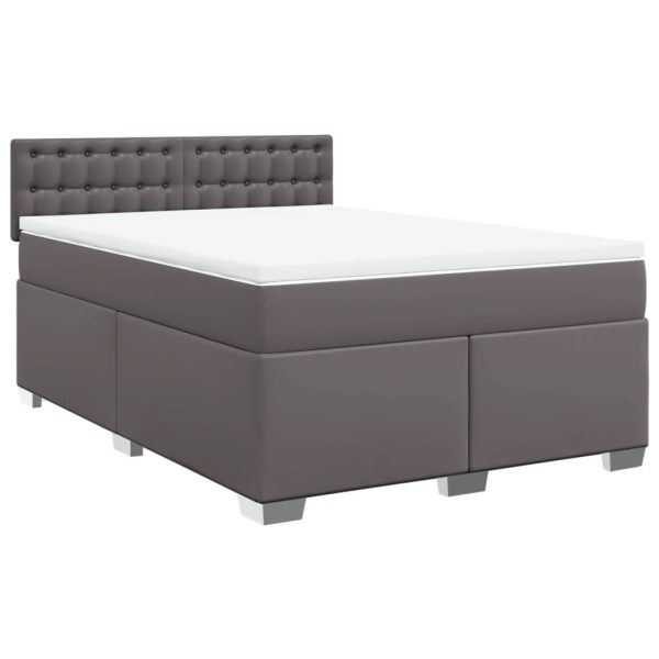 Pat box spring cu saltea, gri, 160×200 cm, piele ecologică