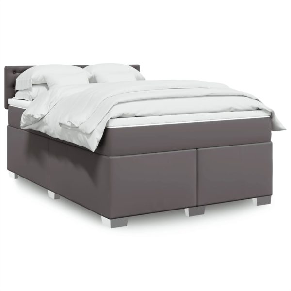 Pat box spring cu saltea, gri, 160×200 cm, piele ecologică
