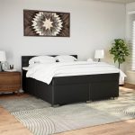 Pat box spring cu saltea, negru, 180×200 cm, piele ecologică