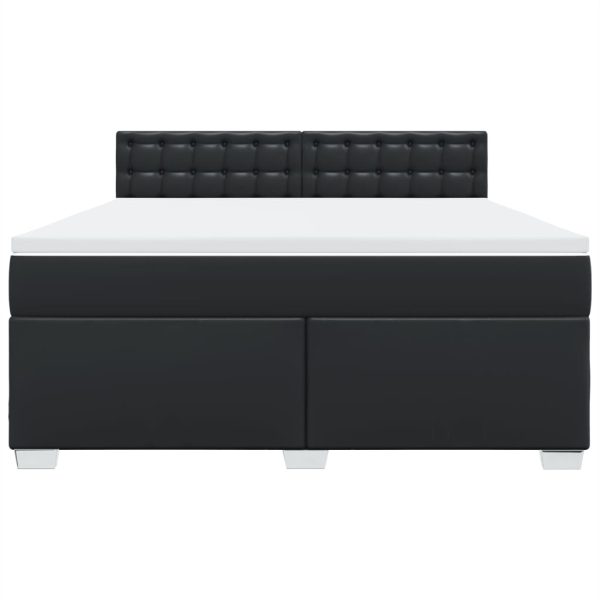 Pat box spring cu saltea, negru, 180×200 cm, piele ecologică