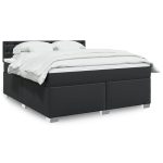 Pat box spring cu saltea, negru, 180×200 cm, piele ecologică