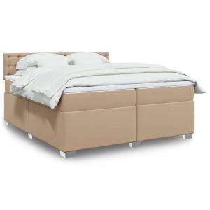 Pat continental cu saltea, cappuccino, 200×200 cm, piele eco