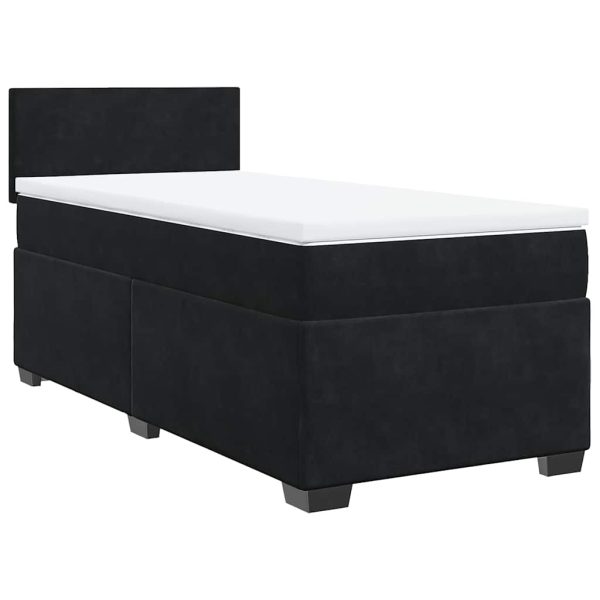 Pat box spring cu saltea, negru, 80×200 cm, catifea