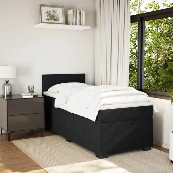 Pat box spring cu saltea, negru, 80×200 cm, catifea