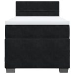 Pat box spring cu saltea, negru, 80×200 cm, catifea