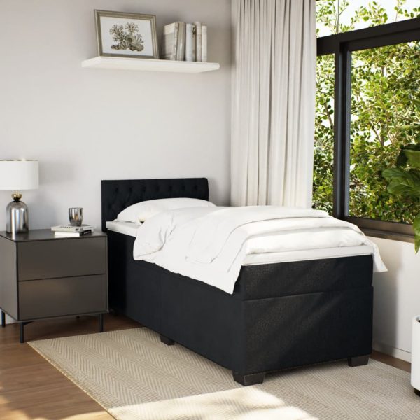 Pat box spring cu saltea, negru, 80×200 cm, catifea