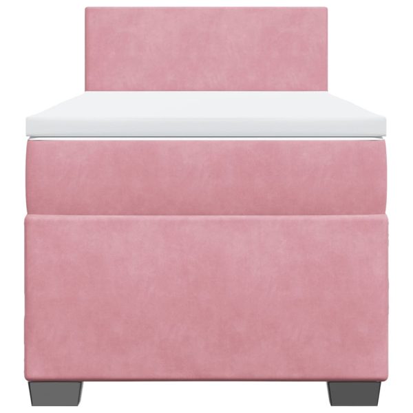 Pat box spring cu saltea, roz, 90×190 cm, catifea