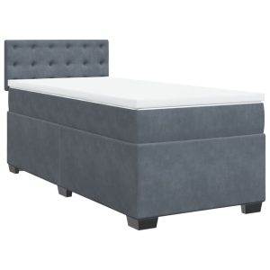Pat box spring cu saltea, gri închis, 90×190 cm, catifea