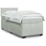 Pat box spring cu saltea, gri deschis, 90×190 cm, catifea