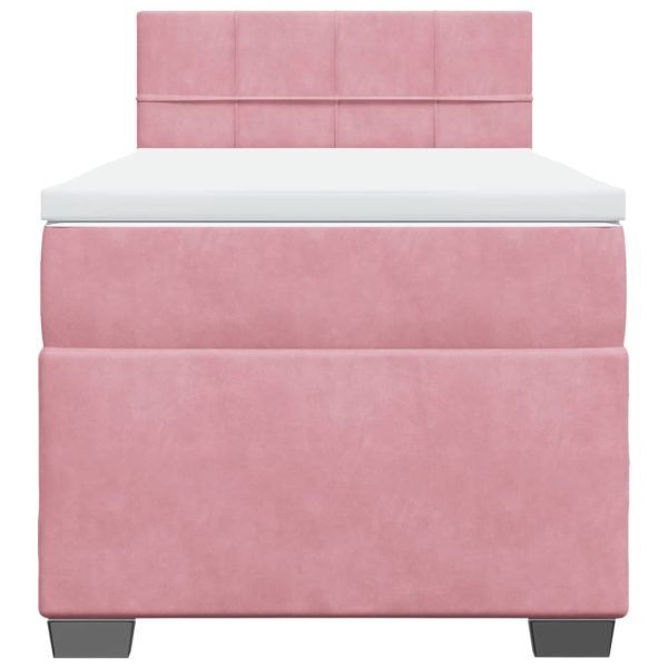 Pat box spring cu saltea, roz, 90×190 cm, catifea