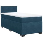 Pat box spring cu saltea, albastru închis, 90×200 cm, catifea