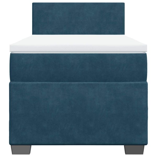 Pat box spring cu saltea, albastru închis, 90×200 cm, catifea