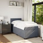 Pat box spring cu saltea, gri închis, 90×200 cm, catifea