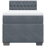 Pat box spring cu saltea, gri închis, 90×200 cm, catifea