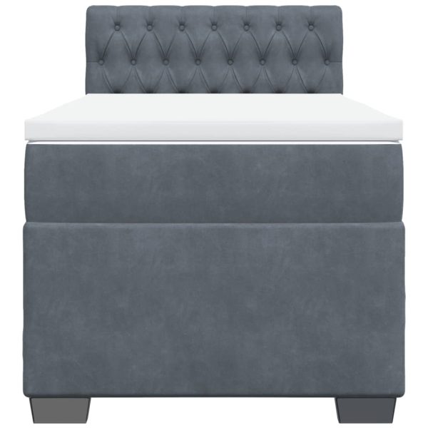 Pat box spring cu saltea, gri închis, 90×200 cm, catifea