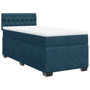 Pat box spring cu saltea, albastru închis, 90×200 cm, catifea
