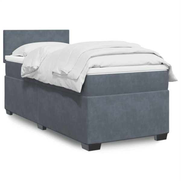 Pat box spring cu saltea, gri închis, 100×200 cm, catifea