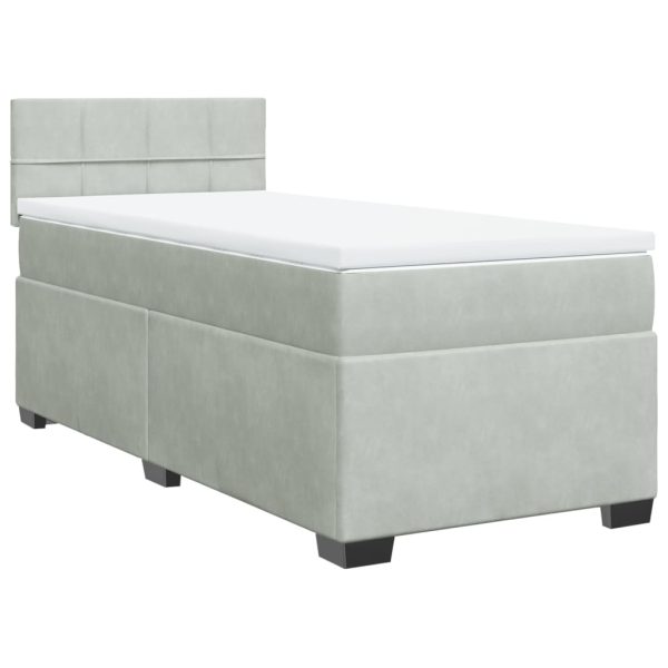 Pat box spring cu saltea, gri deschis, 100×200 cm, catifea