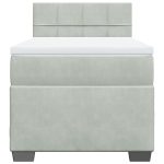 Pat box spring cu saltea, gri deschis, 100×200 cm, catifea