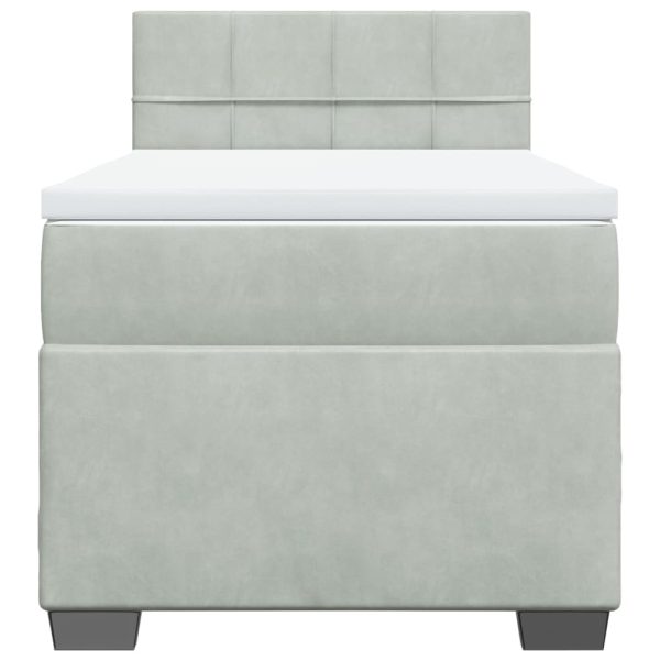 Pat box spring cu saltea, gri deschis, 100×200 cm, catifea