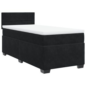 Pat box spring cu saltea, negru, 100×200 cm, catifea