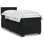 Pat box spring cu saltea, negru, 100×200 cm, catifea