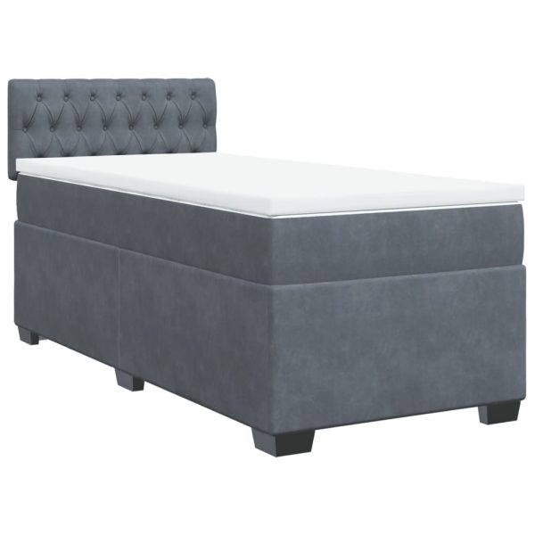 Pat box spring cu saltea, gri închis, 100×200 cm, catifea